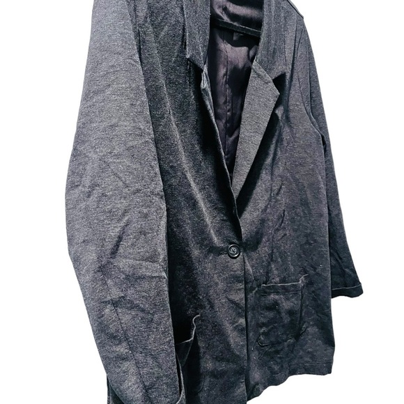 Garnet Hill Knit Relaxed Dark Grey Heathered Blazer Pockets Women's Size 16 - Picture 3 of 6